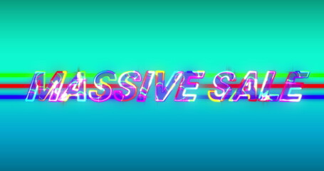 Massive sale in multi-coloured letters on a turquoise background 4k