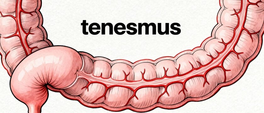 Medical illustration of the human colon showing the condition of tenesmus.
