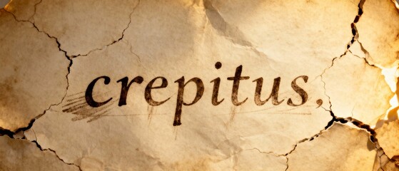 The medical term Crepitus written on an old cracked and burnt parchment paper background.