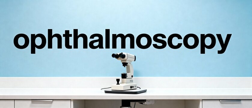 Slit lamp microscope for ophthalmoscopy procedure in a clean medical clinic setting.