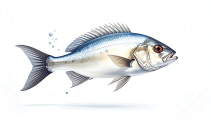 Obraz premium Digitally rendered fish, swimming with bubbles, isolated on white background