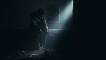 Einsamer Mann im Dunkel &ndash; Konzept f&uuml;r Depression und Krisenhilfe