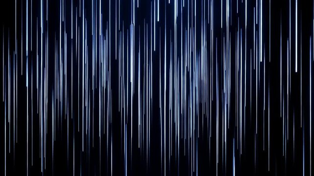Abstract blue white light streaks falling down on black background digital rain futuristic cyberpunk motion graphics