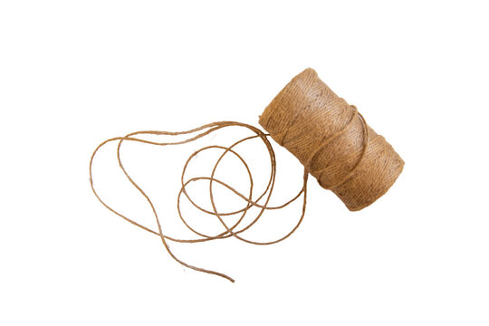Thread burlap isolate on white background. Selective focus. Old.