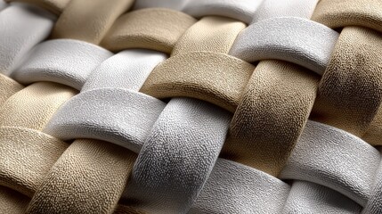 Macro View of Beige and White Woven Leather Texture Background