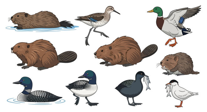 North American Freshwater Animal Species Cartoon Collection