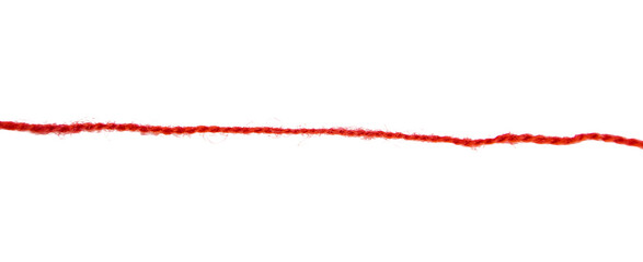Red thread isolate on white background. Selective focus. Old. © yanadjan