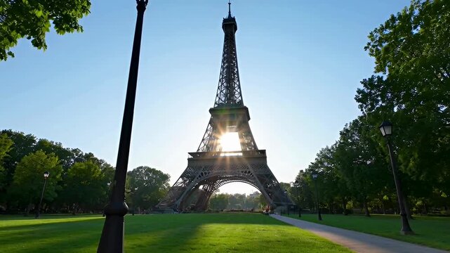 Eiffel Tower in Paris Park at Sunrise untitled stock