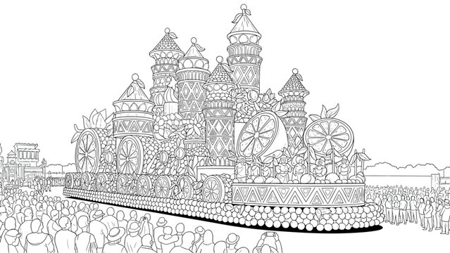 Intricate parade float design showcasing ornate carnival structures