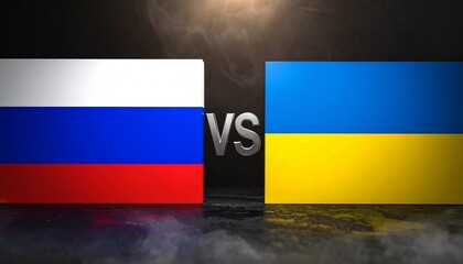 Russia&ndash;Ukraine flags with &ldquo;VS&rdquo; symbol, showing rivalry.