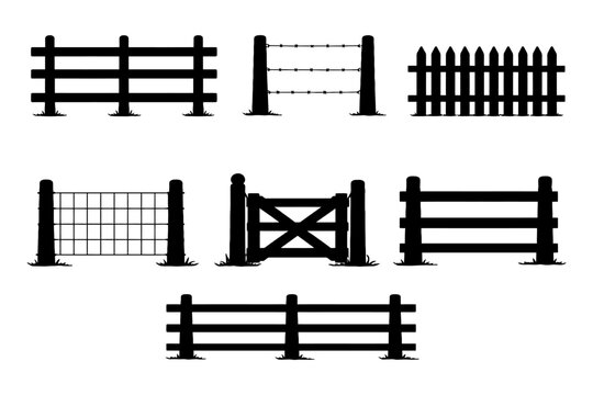 Silhouette collection of various fence types.