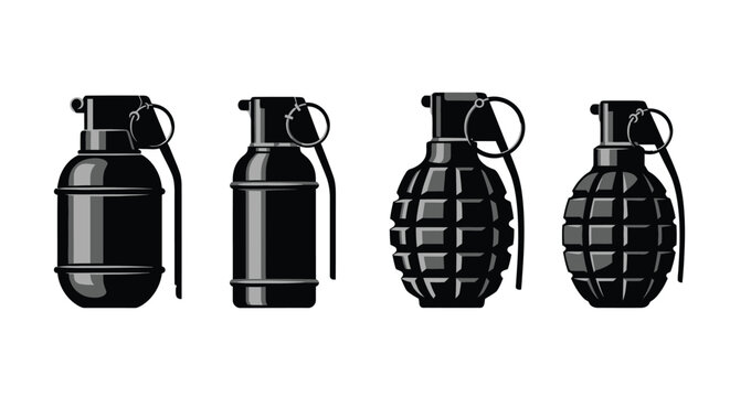 Four black silhouettes of hand grenades displayed in a row