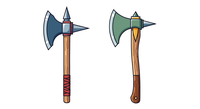 Two cartoon battle axes one gray and one green displayed vertically