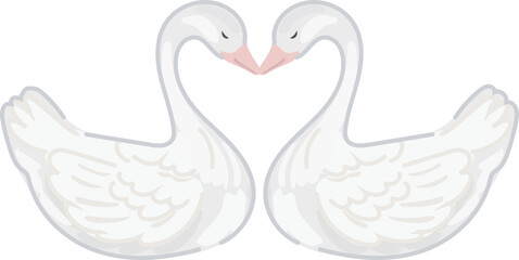 Two swans heart shape cute valentines love illustration