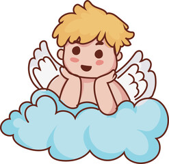 Cupid sitting on cloud cute valentines angel illustration