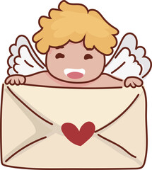Cupid in envelope love letter cute valentines message sticker