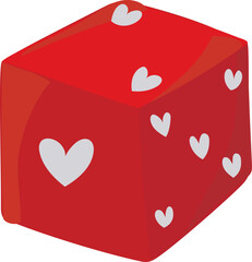 Red dice with hearts cute valentines game icon sticker