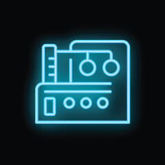 Obraz premium Vibrant neon icon depicting a gaming arcade machine, symbolizing entertainment and leisure activities