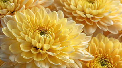 Pale yellow chrysanthemums with soft cream petals in warm cluster for cheerful elegant flower arrangements.