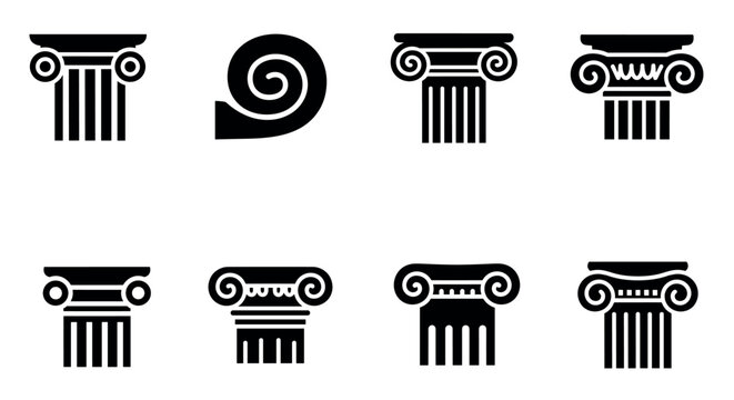 Set of classic column capitals: ionic architecture design elements