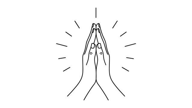 Pair of hands folded together in prayer or gratitude with light rays emanating from them, representing spirituality and hope.