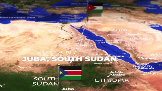 Flight From Amman JORDAN to Juba SOUTH SUDAN with flag pins
