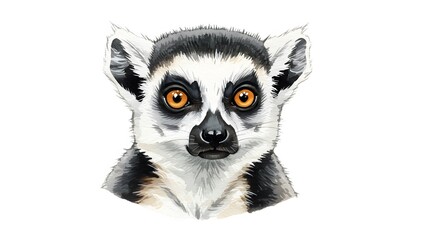 Fototapeta premium Digitally rendered portrait of a ring-tailed lemur, showcasing its striking orange eyes
