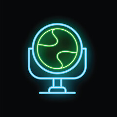 Neon icon representing a world globe, symbolizing global connection and international communication