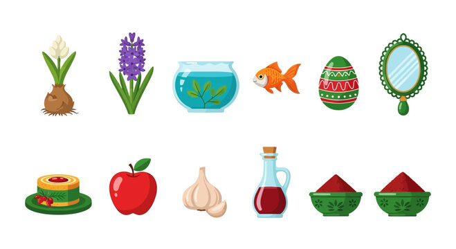 Ten objects arranged in two rows representing elements of the HaftSin table