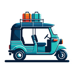 Tuk Tuk With Travel Suitcase Vector Design