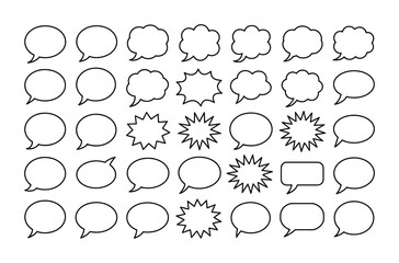 Collection of various vector speech bubbles and thought clouds in a hand-drawn style