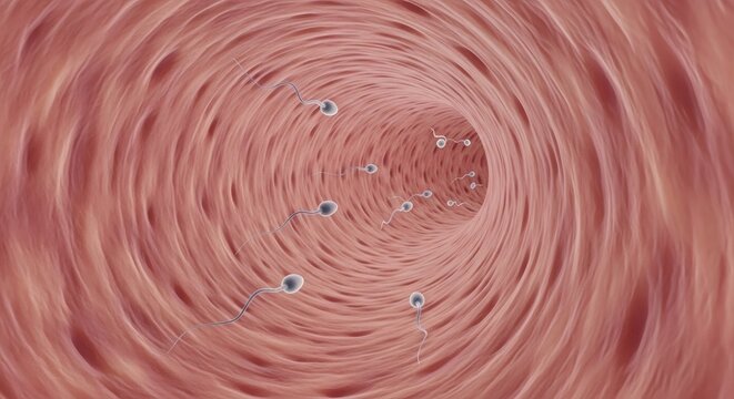 Artificial Insemination Process Inside the Fallopian Tube with Sperm Cells Approaching the Egg in a Biological Environment
