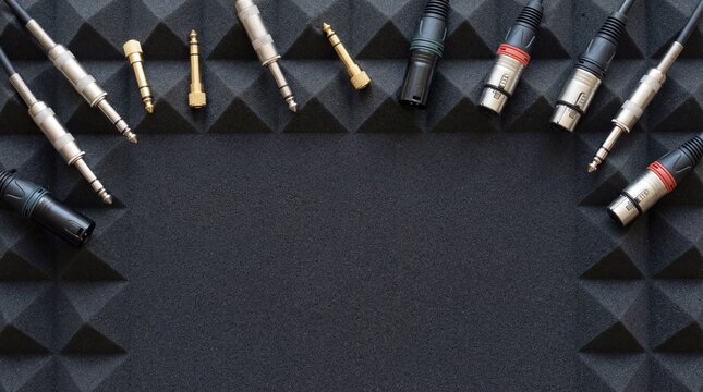 Overhead View of Professional Audio Connectors on Acoustic Foam