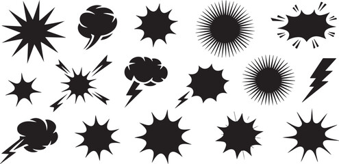 Black Comic Explosion and Speech Burst Silhouette Vector Set © 69creativedesigner