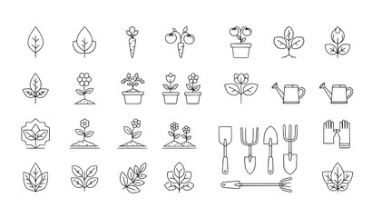 Minimal nature and gardening line icons for stores and books