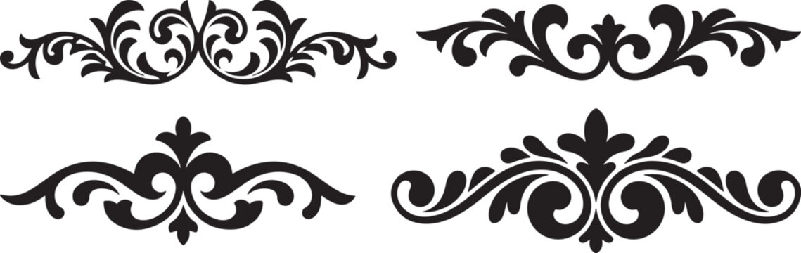 Set of Black Ornamental Flourish Silhouette Vector Set Vintage Filigree Design, black and white silhouette, vector and illustration