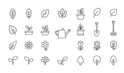 Leaves and gardening line icon set with editable stroke for adverts and design © Crafts Home