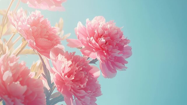 Delicate pink peonies swaying gently in breeze, arrangement, spring blossoms, pastel garden scene, romantic botanical beauty.