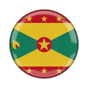 A round button featuring the vibrant flag of grenada with stars and stripes