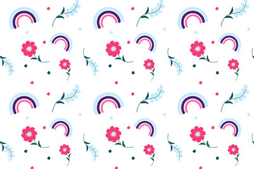 seamless pattern rainbow flowers