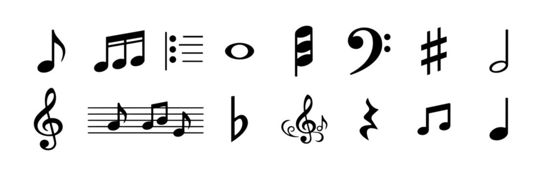 Music Notation Icons Set &ndash; Minimalist Black and White Notes, Clefs, Accidentals and Staff Symbols