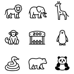 Obraz premium Zoo set of line icons vector on a white background A set of line icons on a white background