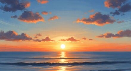 Fototapeta premium Serene sunset over ocean waves with vibrant sky