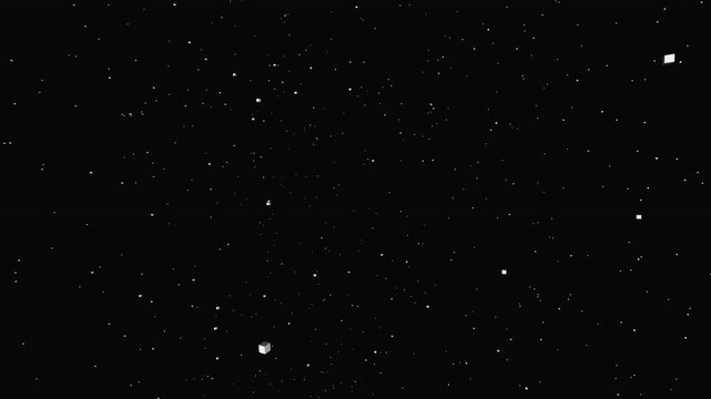 Abstract financial data visualization. 3D particles forming geometric trade blocks from chaotic void. Seamless loop of algorithmic liquidity snapping to grid. Procedural stock market concept.