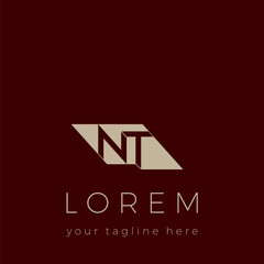 NT letter logo template, a monogram letter framed by a parallelogram. Minimalist and creative logo.
