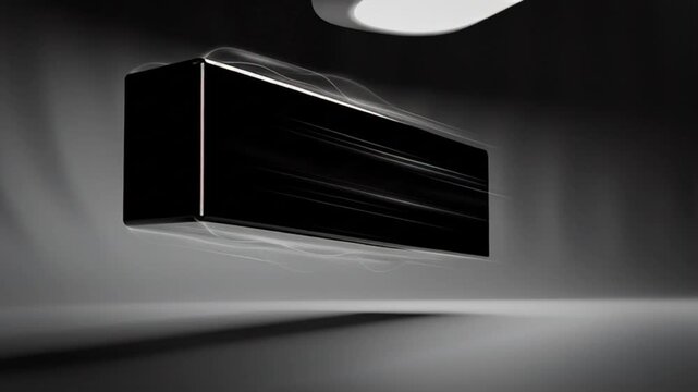Sleek black box with dynamic smoke effect on dark background