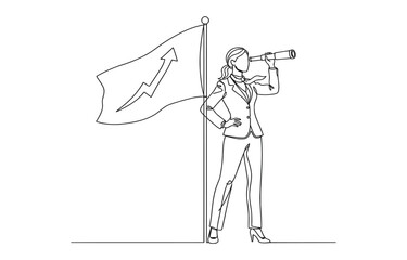  success businesswoman hold spyglass stand beside flag on mountain concept of opportunity. © shrabon2005