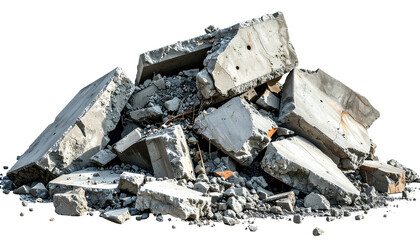 Fototapeta premium Pile of broken concrete blocks and rubble from construction site debris
