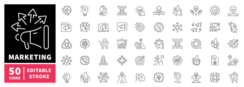 Marketing editable line icons set for business and advertising