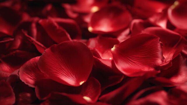 100Minimalist flat lay of luxurious red rose petals, organic placement, soft lighting enhancing rich tones, refined romantic mood suitable for elegant branding